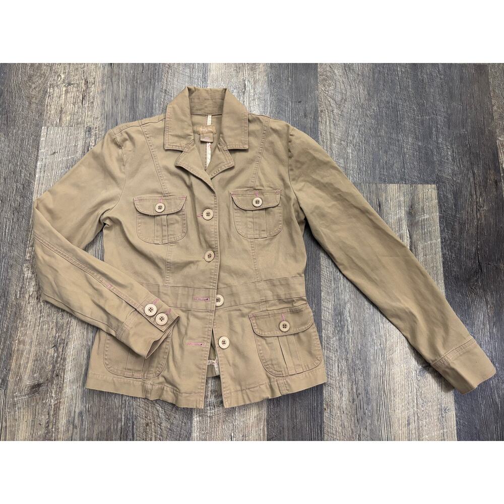 Twenty One Women Khaki Utility Jacket Pink‎ Contrast Stitching Size M 48J647